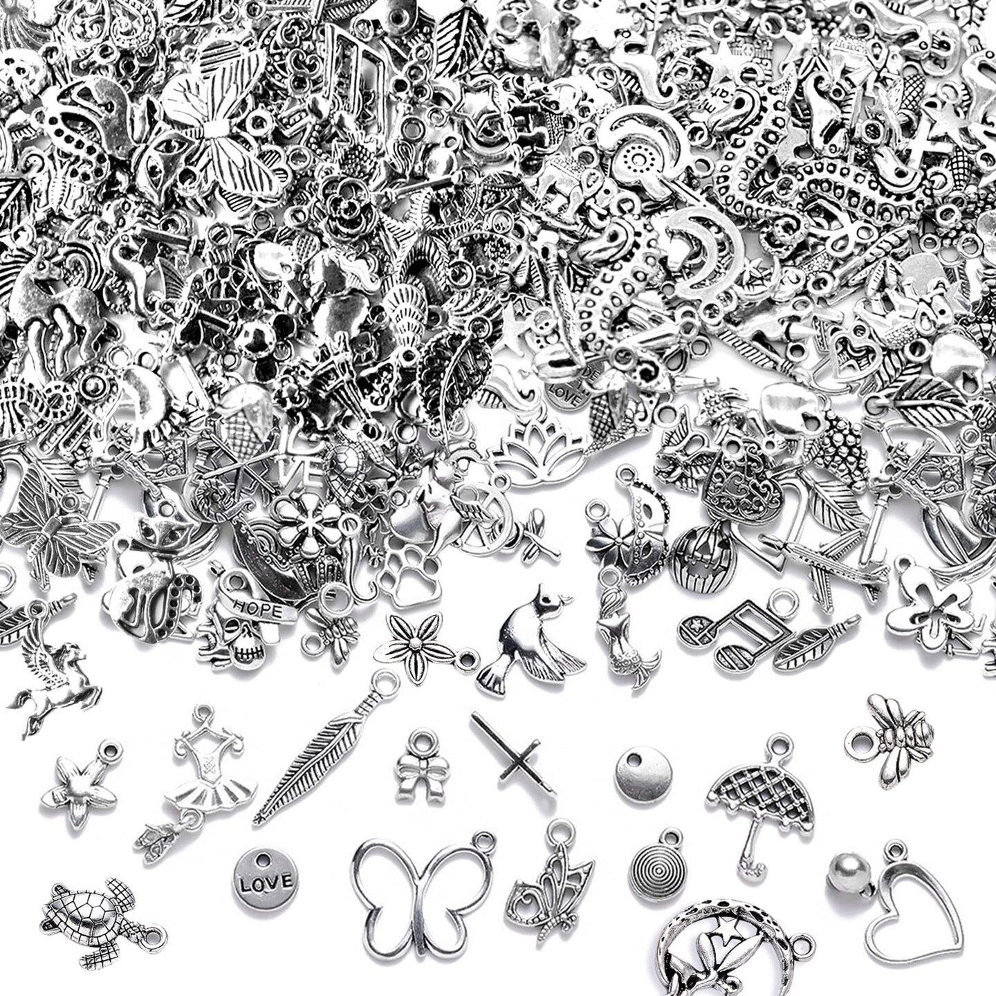 NEPAK 400PCS Wholesale Bulk Lots Jewelry Making Silver Charms