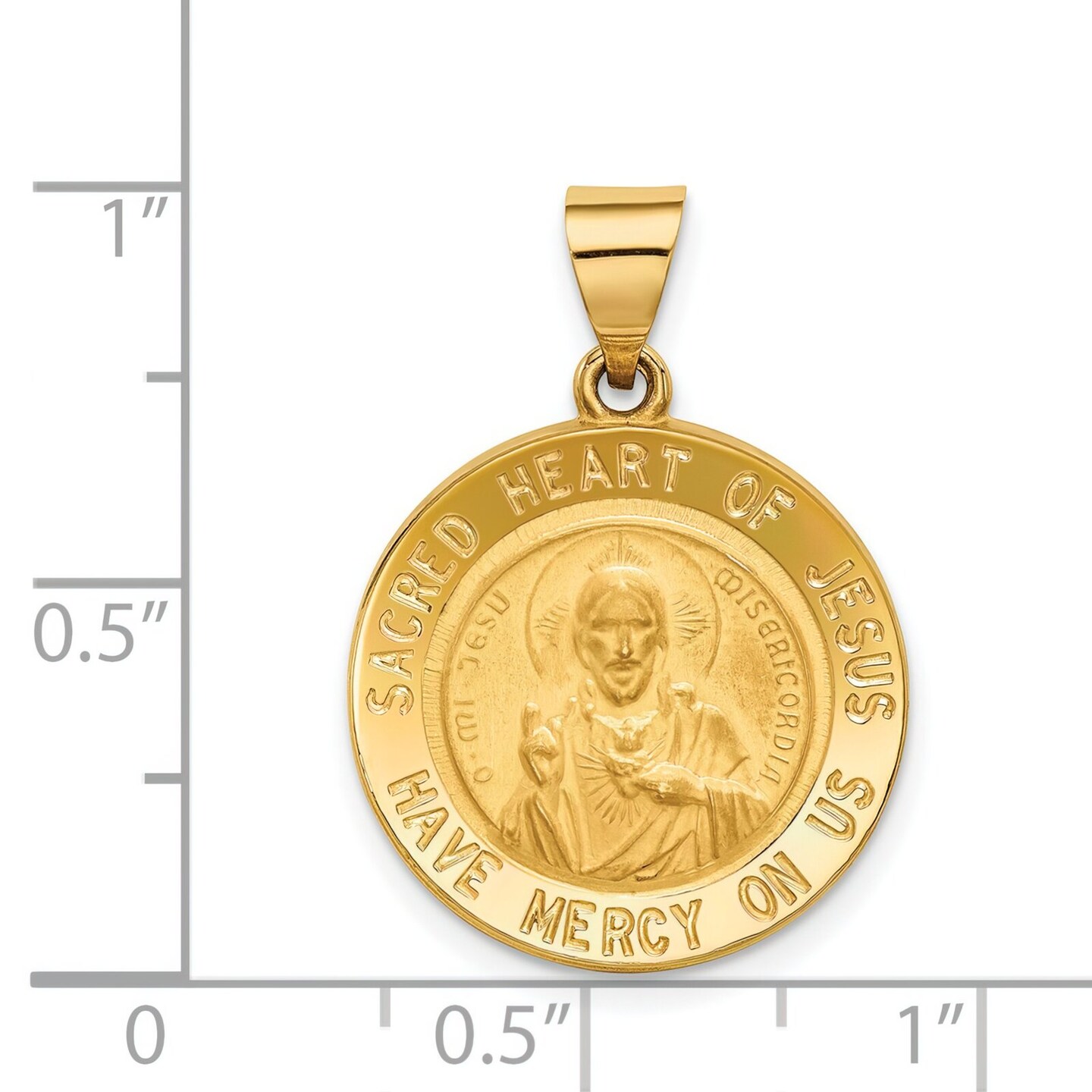 14K Yellow Gold Sacred Heart of Jesus Medal Pendant Jewerly 22.8mm x 16.2mm