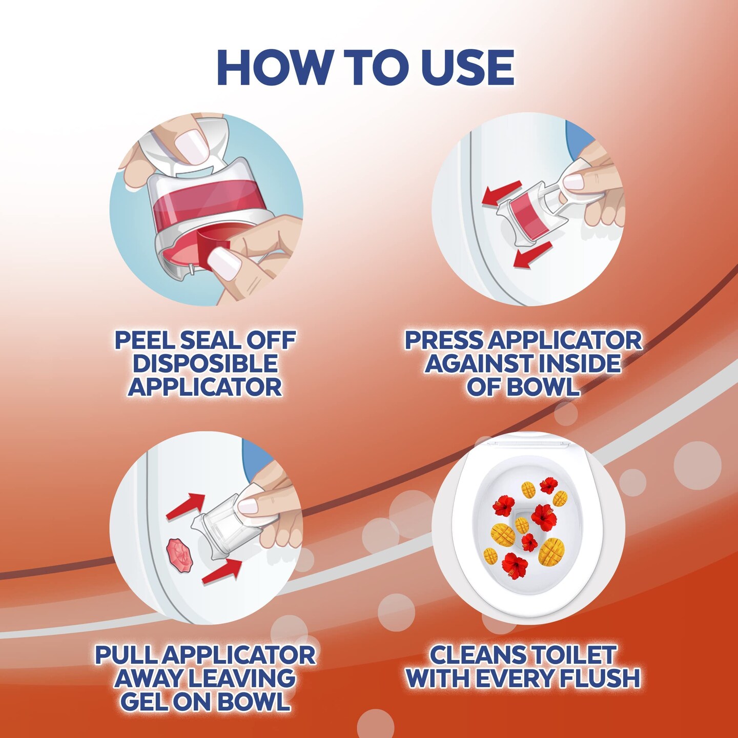 Click Gel Automatic Toilet Bowl Cleaner, Gel Toilet Bowl Cleaner, For Cleaning and Refreshing, Mango &#x26; Hibiscus, 6 applicators.