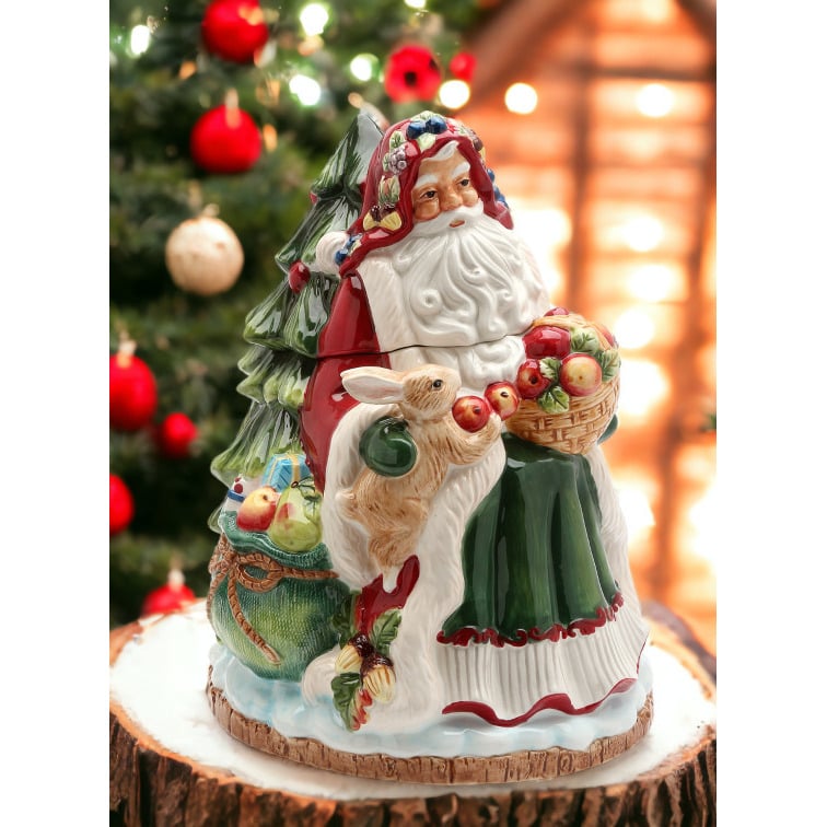 kevinsgiftshoppe Ceramic Santa Fruitful Holiday Cookie Jar Home
