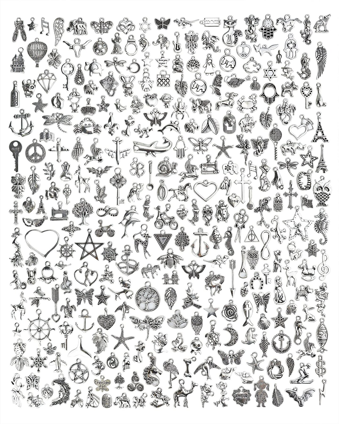 300 BULK Charms Antiqued Silver Assorted Lot Wholesale Findings Jewelry  Supplies