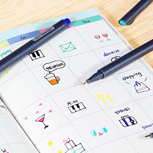 24 Fineliner Color Pens Fine Line Colored Sketch and Writing Pens for Journaling, Planning, Note-Taking, and Adult Coloring Books Porous Fine Point Markers School Office Teacher Art Supplies