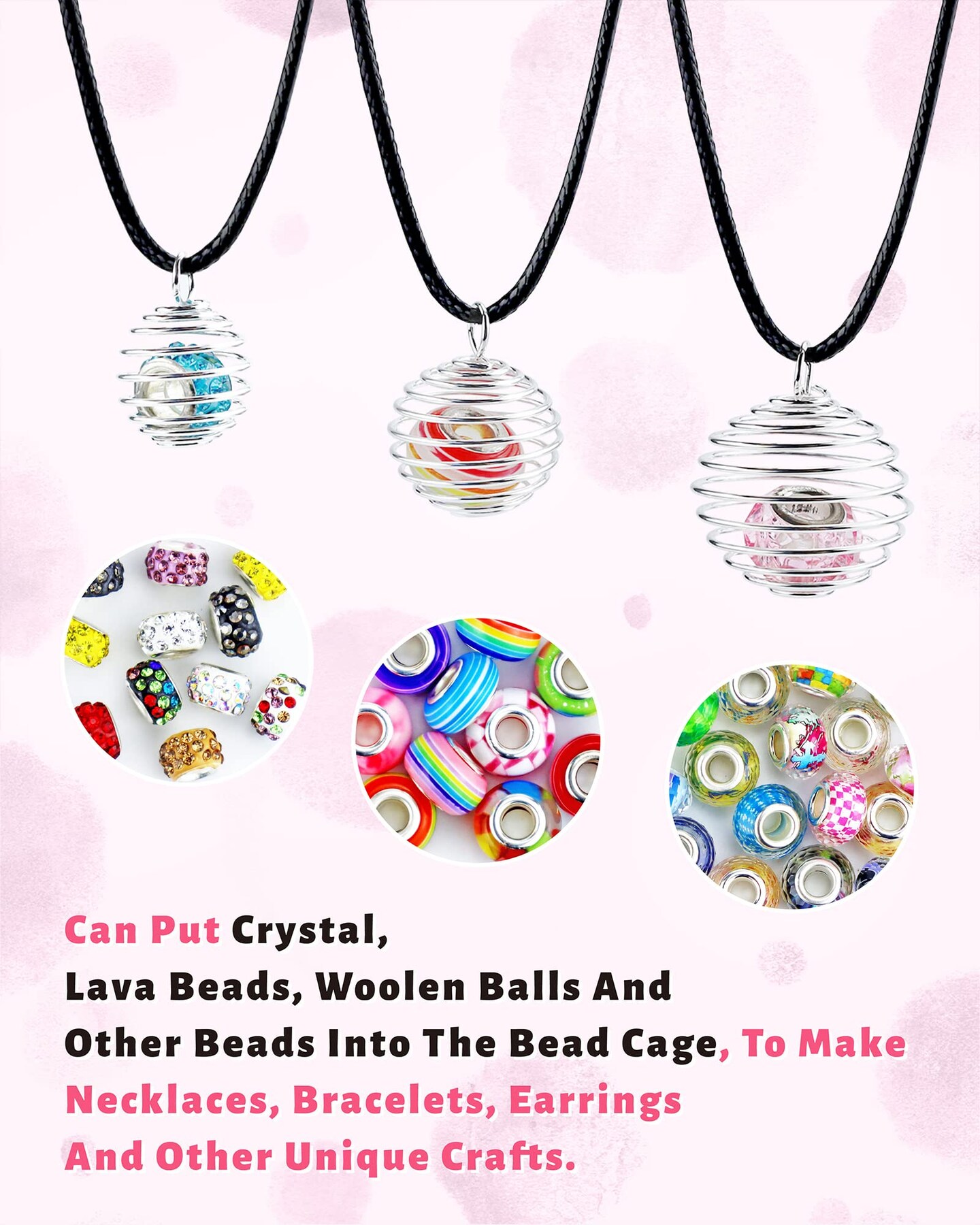 30 Pieces Spiral Bead Cages Pendants, 3 Sizes Silver Plated Stone Holder Necklace Cage Pendants Findings for Jewelry Making and Crafting