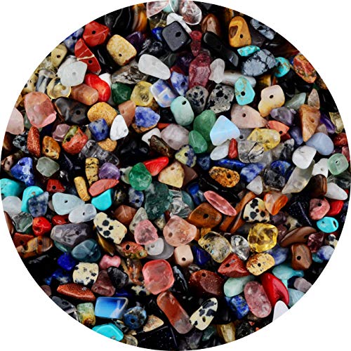 400 Pieces Natural Chip Stone Beads Multicolor 5-8mm Irregular Gemstones Healing Crystal Loose Rocks Bead Hole Drilled DIY for Bracelet Jewelry Making Crafting (5-8mm, Multicolor)