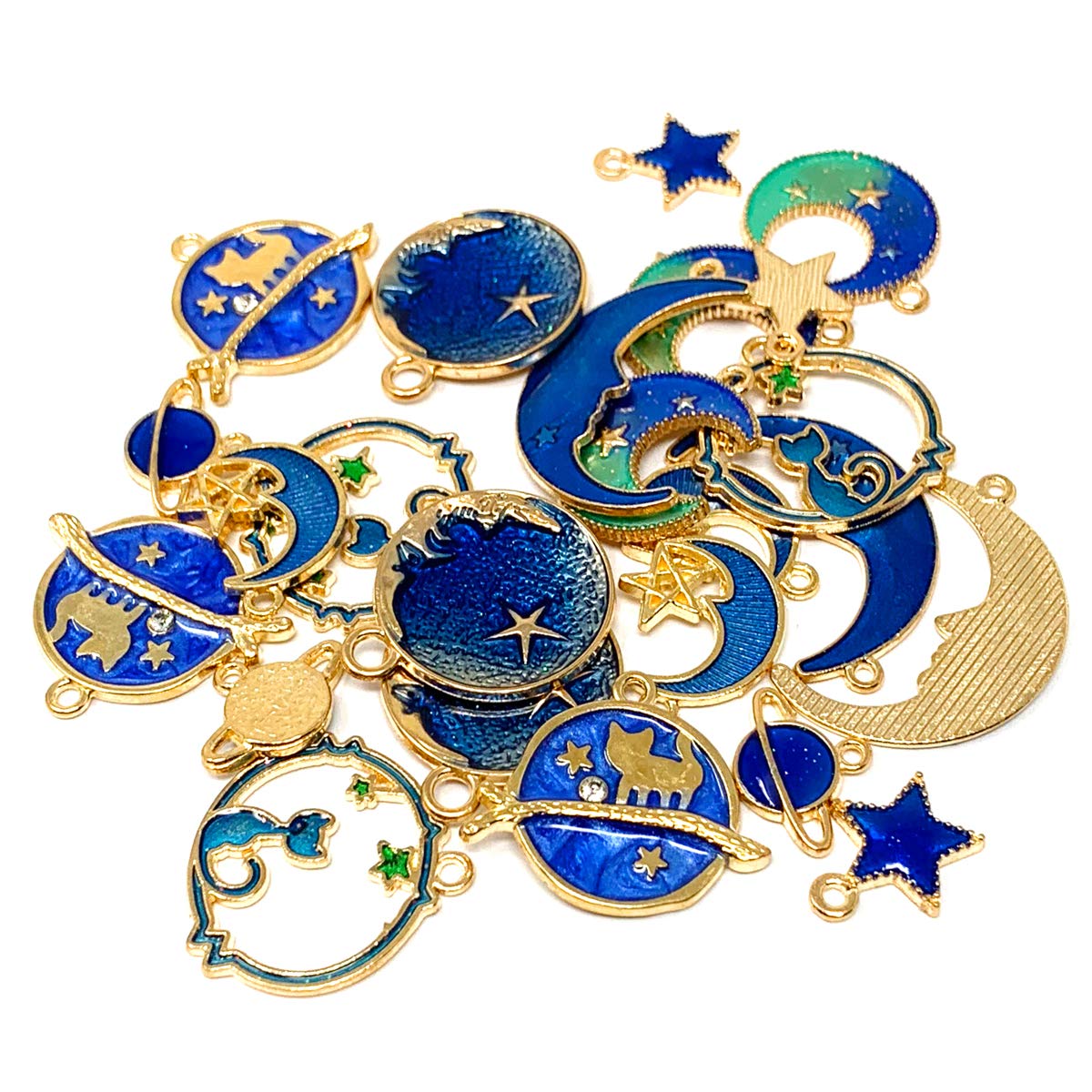 24pcs  Assorted Gold Plated Enamel Cat Moon Star Celestial Charm Pendant DIY for Earrings Necklace Bracelet Jewelry Making and Crafting