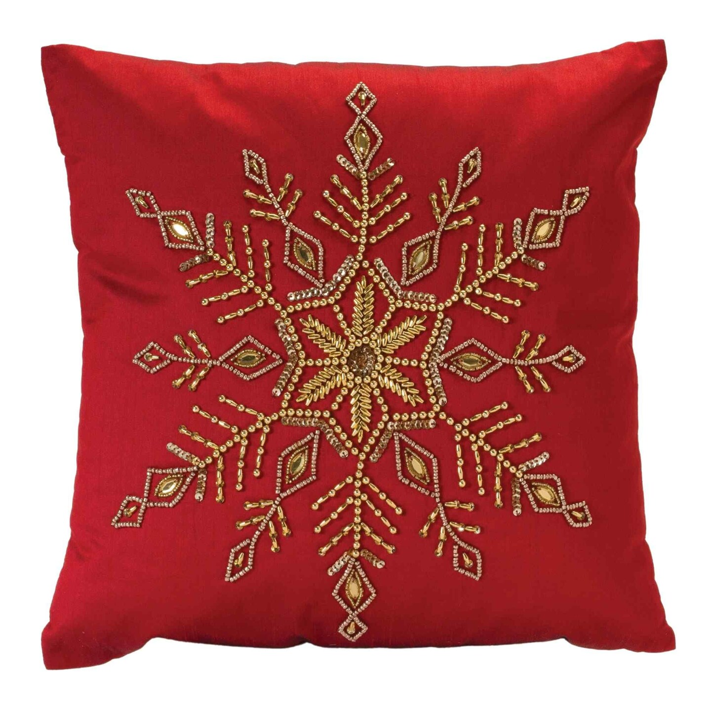 Melrose 16" Embroidered Bead Snowflake Square Christmas Throw Pillow