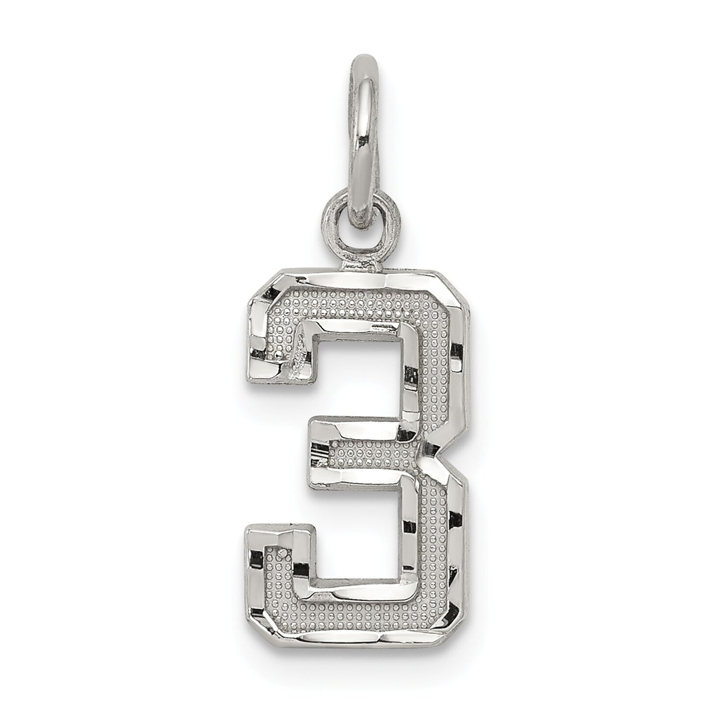 Sterling Silver Small #3 Charm Number Pendant Jewelry 20mm x 7mm
