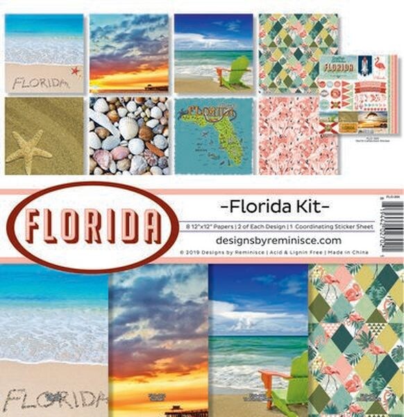 Reminisce Scrapbook-Set 'Florida' – 8 Blatt Premium-Papier (30,5x30,5 Cm) & 1 Stickerbogen | Säurefrei, Für Alben & Karten