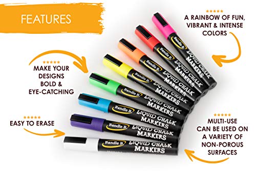 Chalk Markers - 8 Vibrant Erasable Non-Toxic Water-Based Markers with Reversible Tips, For Kids & Adults, Ideal for Glass or Chalkboards, Businesses, Restaurants, Liquid Chalk (6mm)