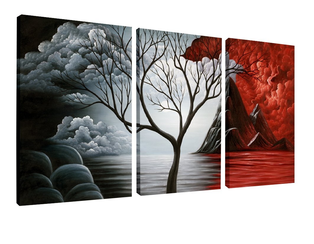 The Cloud Tree Wall Art - 3 Panels Giclee Landscape Canvas Prints, Oil Painting Style for Home Decorations