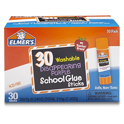 Elmer&#x27;s Disappearing Purple School Glue Sticks, Washable, 7 Grams, 30 Count