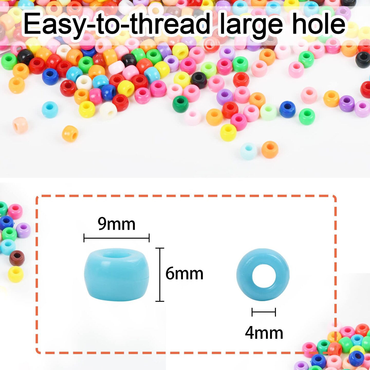 3600 Pieces 6x9mm Multi-Colored Plastic Craft Beads Set, Bulk Rainbow Hair Beads 24 Assorted Colors for DIY Crafting Jewelry Making Kandi Bracelets