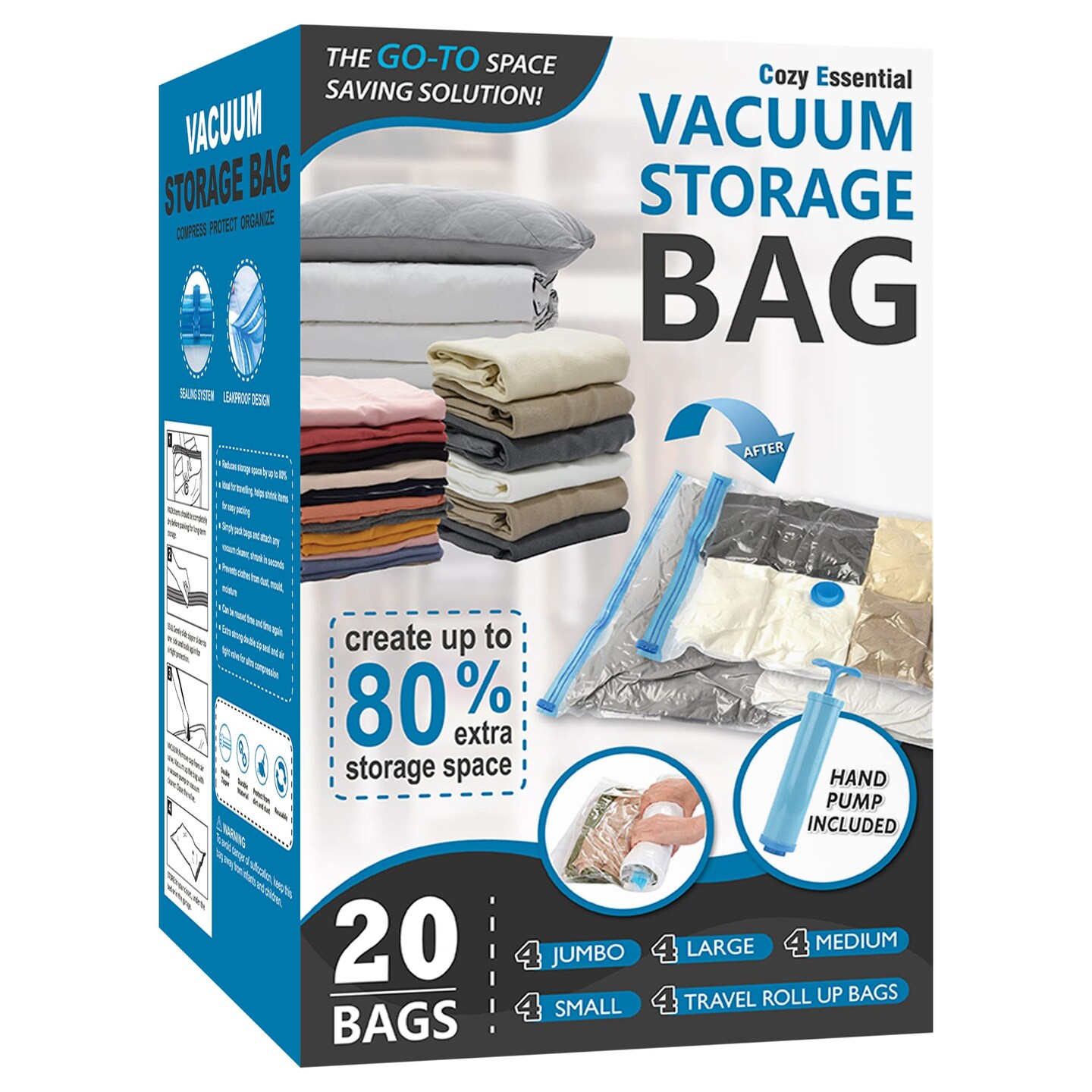 Vacuum Storage Bags, 10 Small Space Saver Bags Vacuum Seal/Sealer Bags with  Pump for Clothes, Comforters, Blankets, Bedding