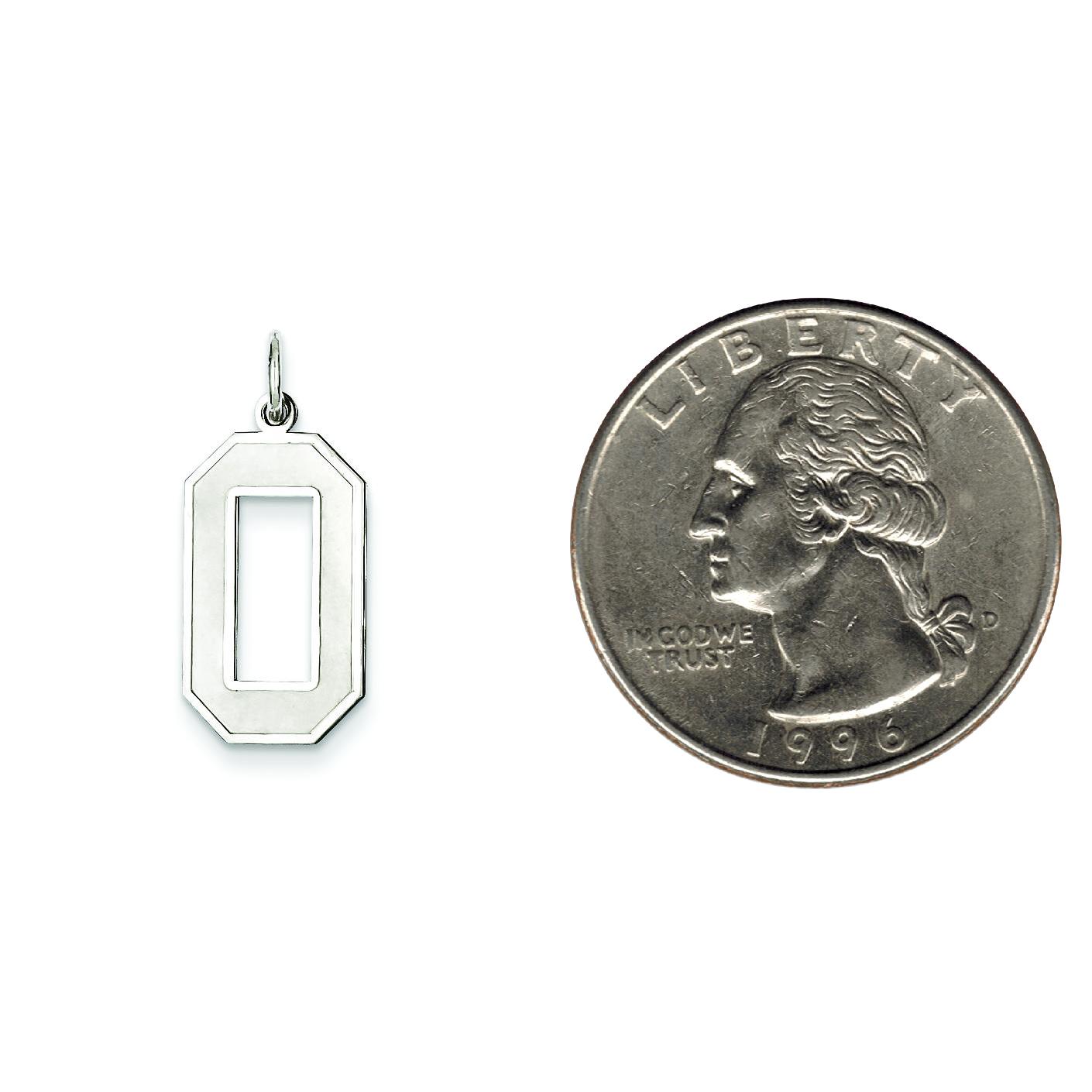 Sterling Silver Large Satin Number 0 Charm Pendant Jewerly 25mm x 11mm