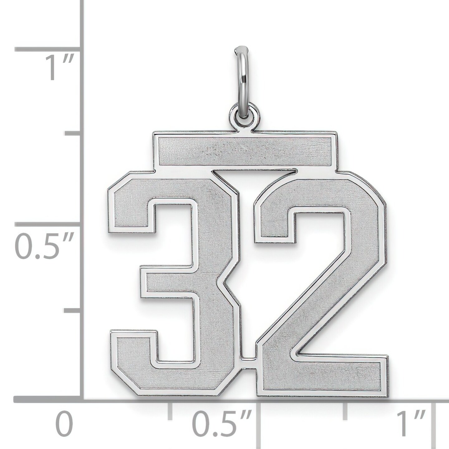 Sterling Silver Large Satin Number 32 Charm Pendant Jewerly 25mm x 21mm