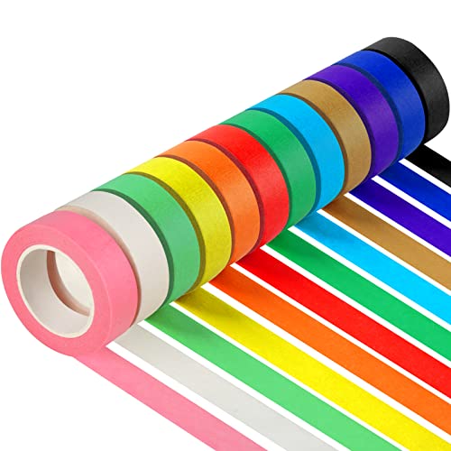 12PCS Colored Masking Tape Kids Art Supplies DIY Craft Tape Colored Tape Rolls 1.7cm x 12m (2/3 In x 13 Yards)