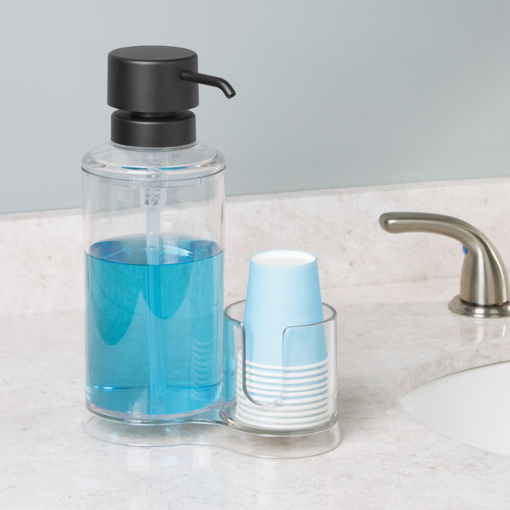 mDesign Plastic Refillable Mouthwash Dispenser/Cup Organizer