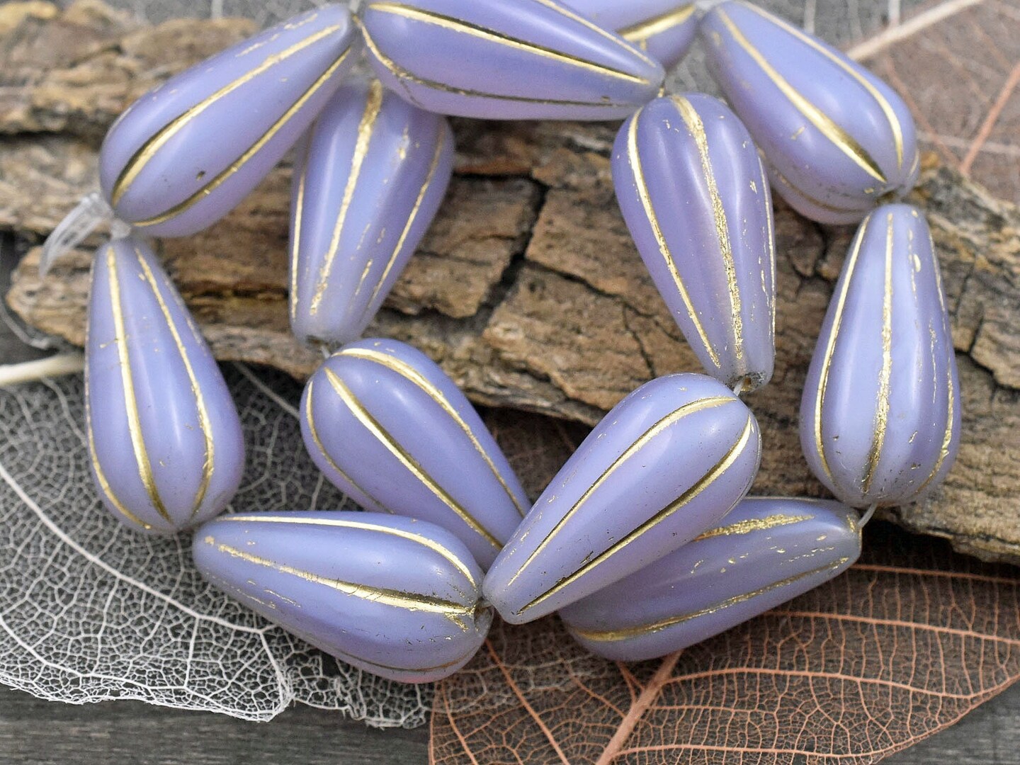 22x11mm Gold Washed Thistle Opal Melon Drop Beads