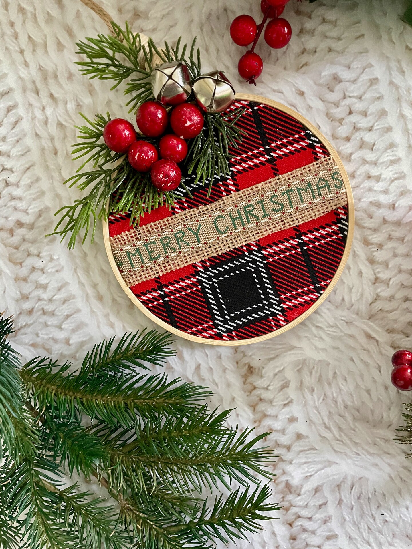 Embroidery Hoop Christmas Ornaments- Buffalo Plaid Ornaments- Christmas Ornaments- Farmhouse Style Christmas Ornaments for Your Tree