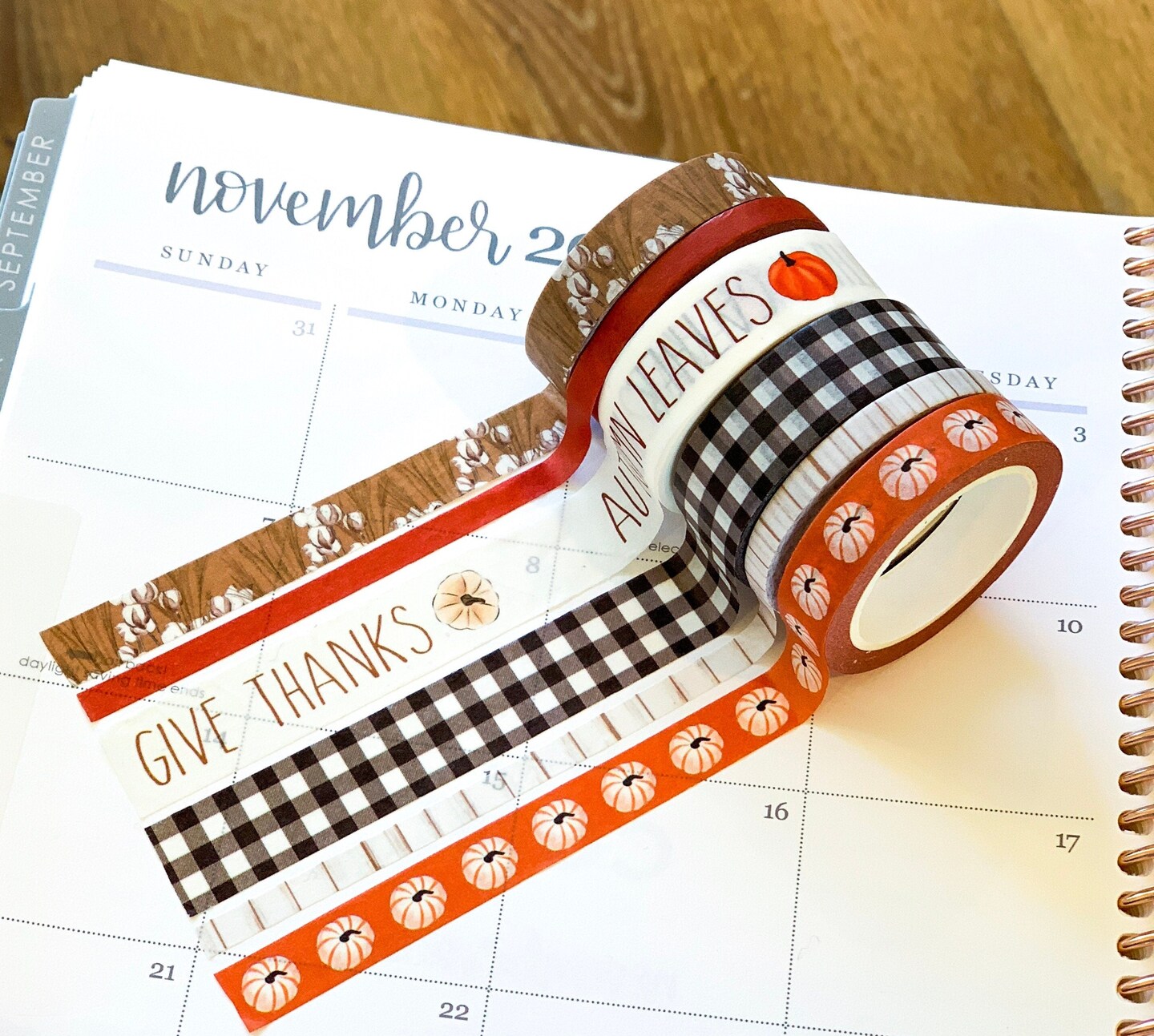 Fall Thanksgiving Buffalo Plaid Autumn Washi Tape Set (#W008)