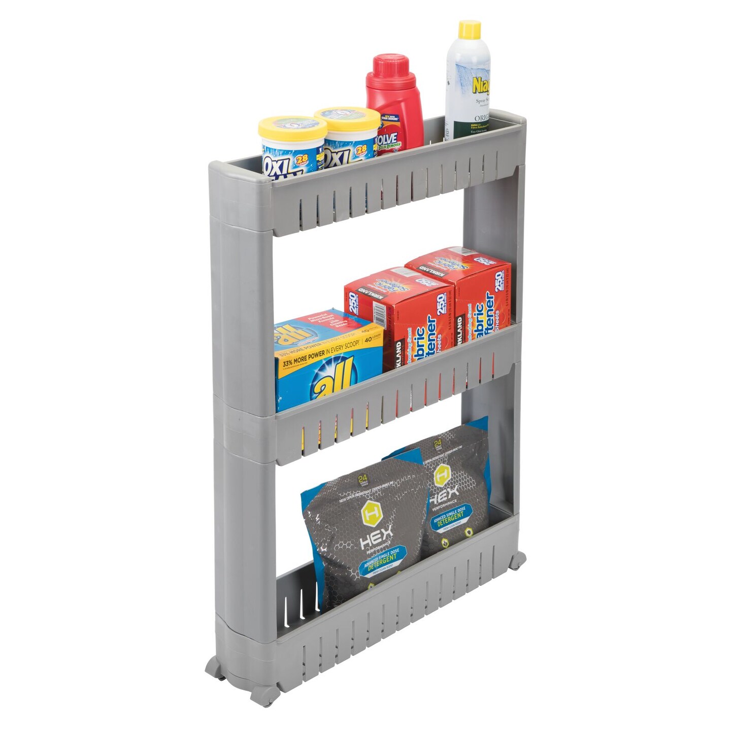 mDesign Slim Rolling Laundry Utility Cart Organizer with 3 Shelves