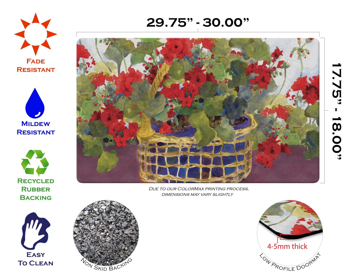 Geranium Basket Door Mat (18 x 30&#x22;)
