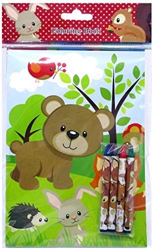 TINYMILLS Woodland Animals Coloring Book for Kids Party Favor Set with 12 Coloring Books and 48 Crayons