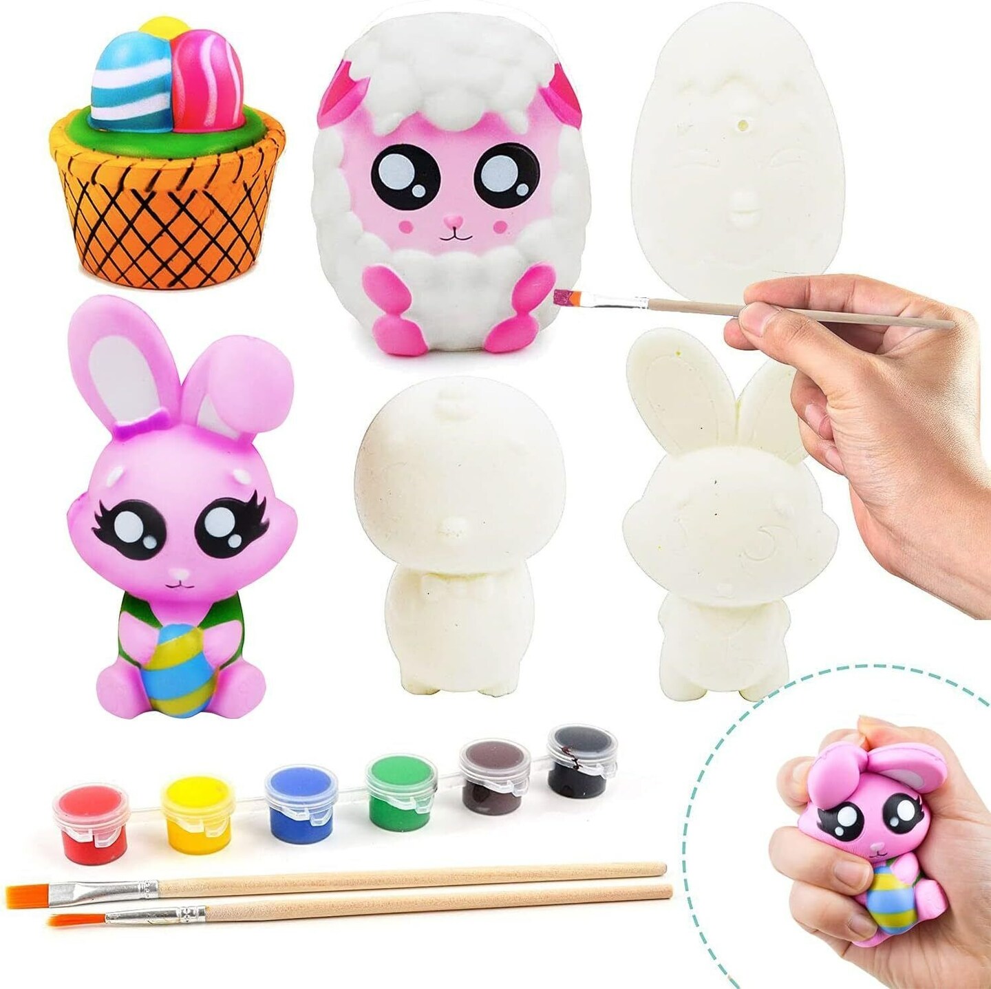 6 Pcs Easter Squishy Coloring Craft Kit Easter DIY Paint Your Own Squishies