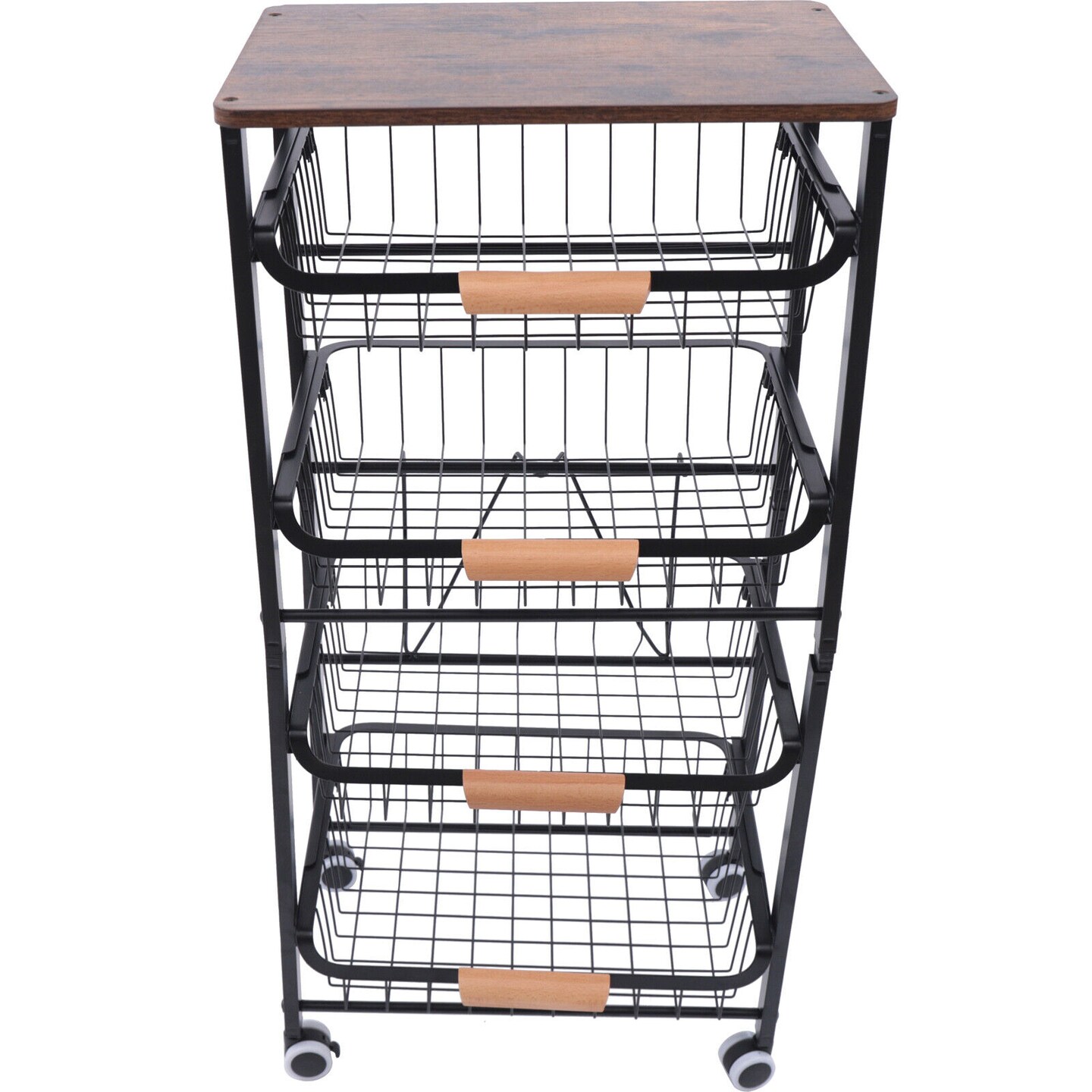 Kitcheniva 4 Tier Utility Stackable Rolling Cart Basket Rack