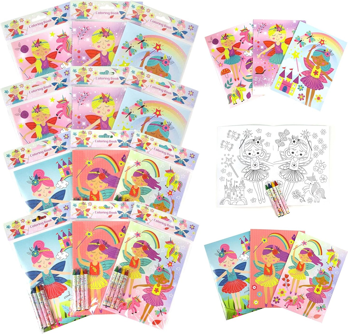 TINYMILLS Magical Fairies Coloring Books for Kids with 12 Coloring Books and 48 Crayons