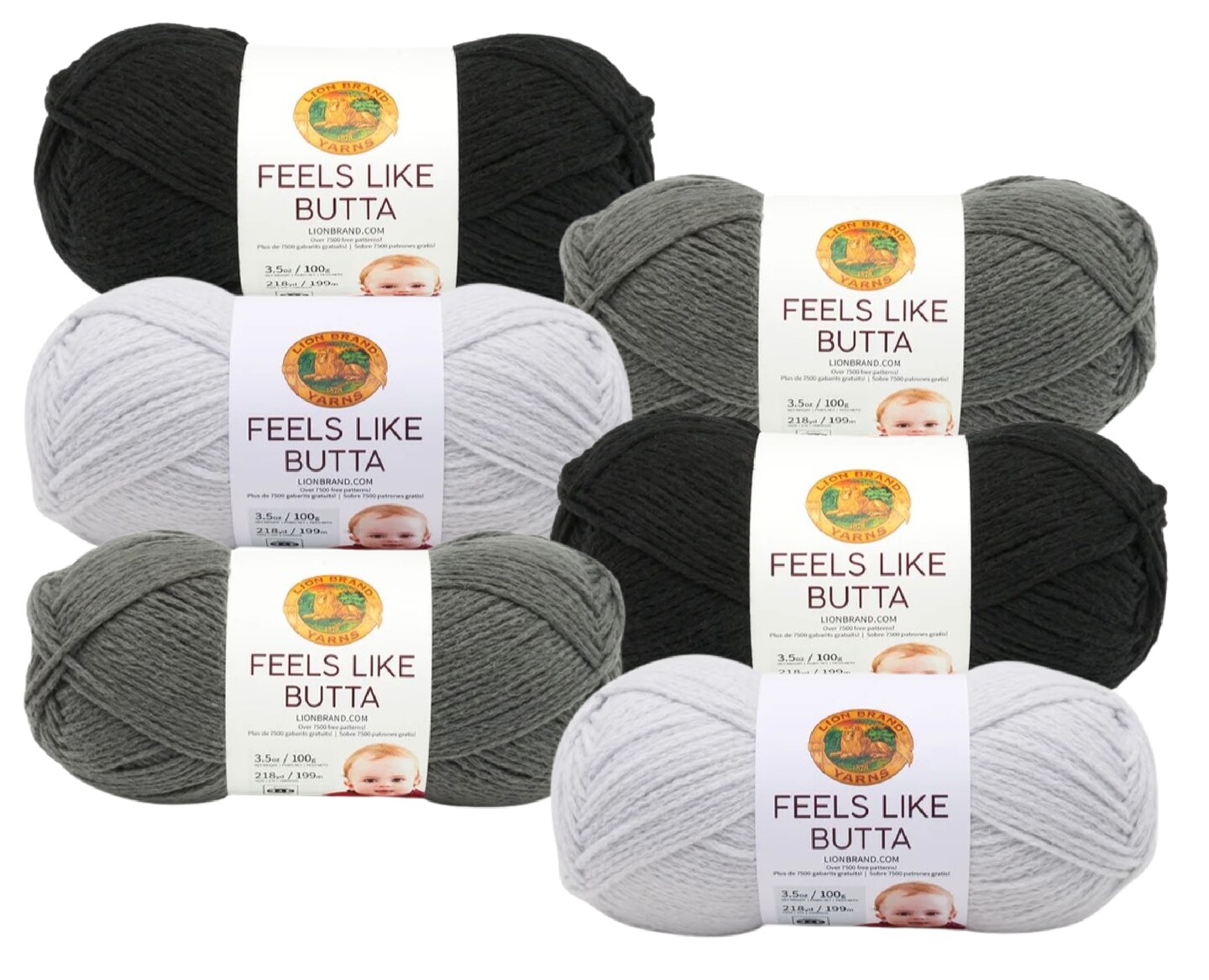 Lion Brand Yarn - Feels Like Butta - 6 Skein Assortment (Gray Tones)
