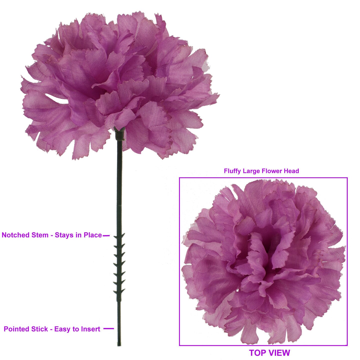100-Pack: Lavender Carnation Picks, 5" Stems, 3.5" Wide, Floral Home by Artificial Flowers