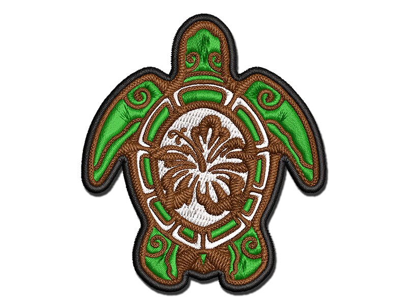Tribal Hibiscus Sea Turtle MultiColor Embroidered IronOn or Hook