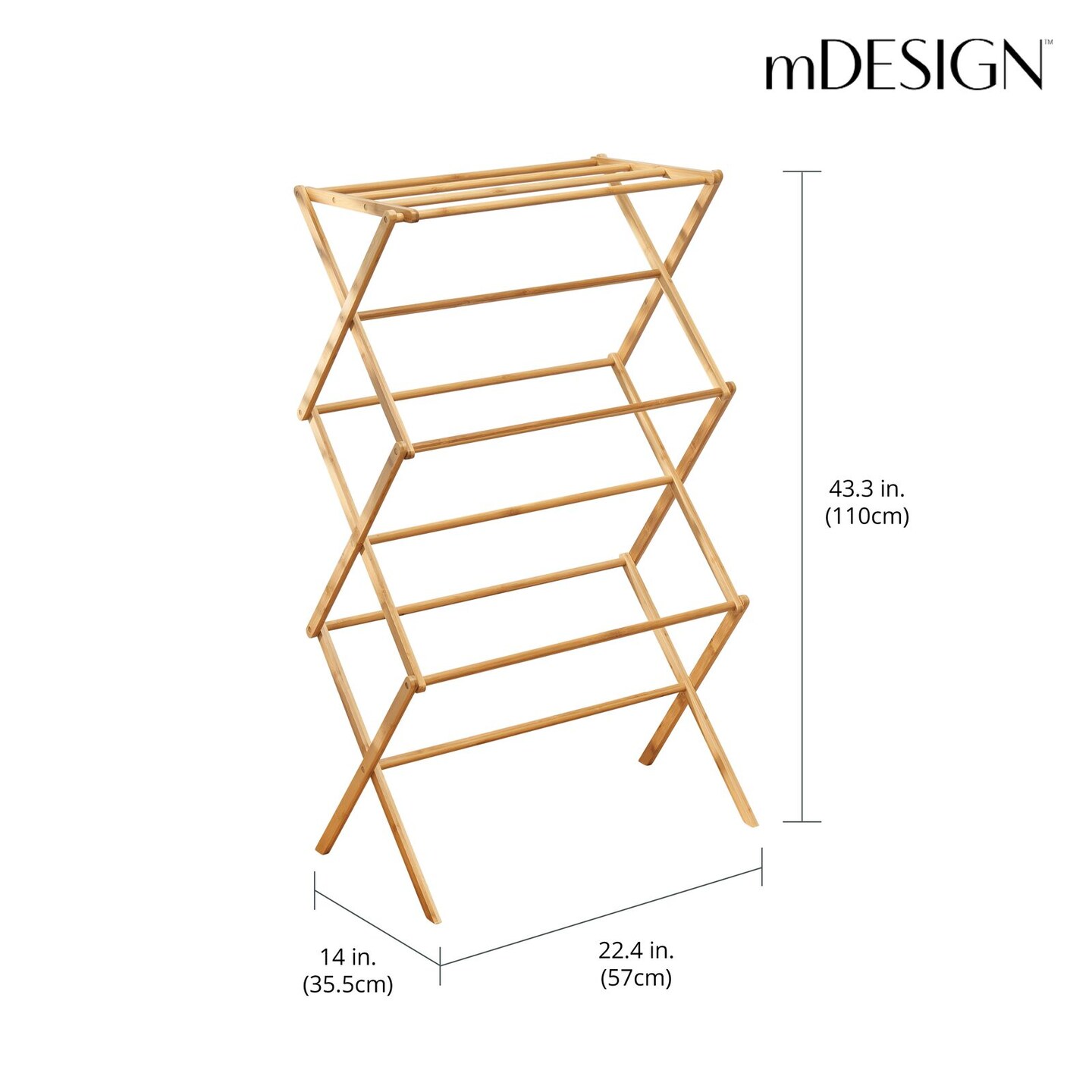 mDesign Bamboo Clothes Drying Rack, Foldable Wooden Laundry Drying Rack