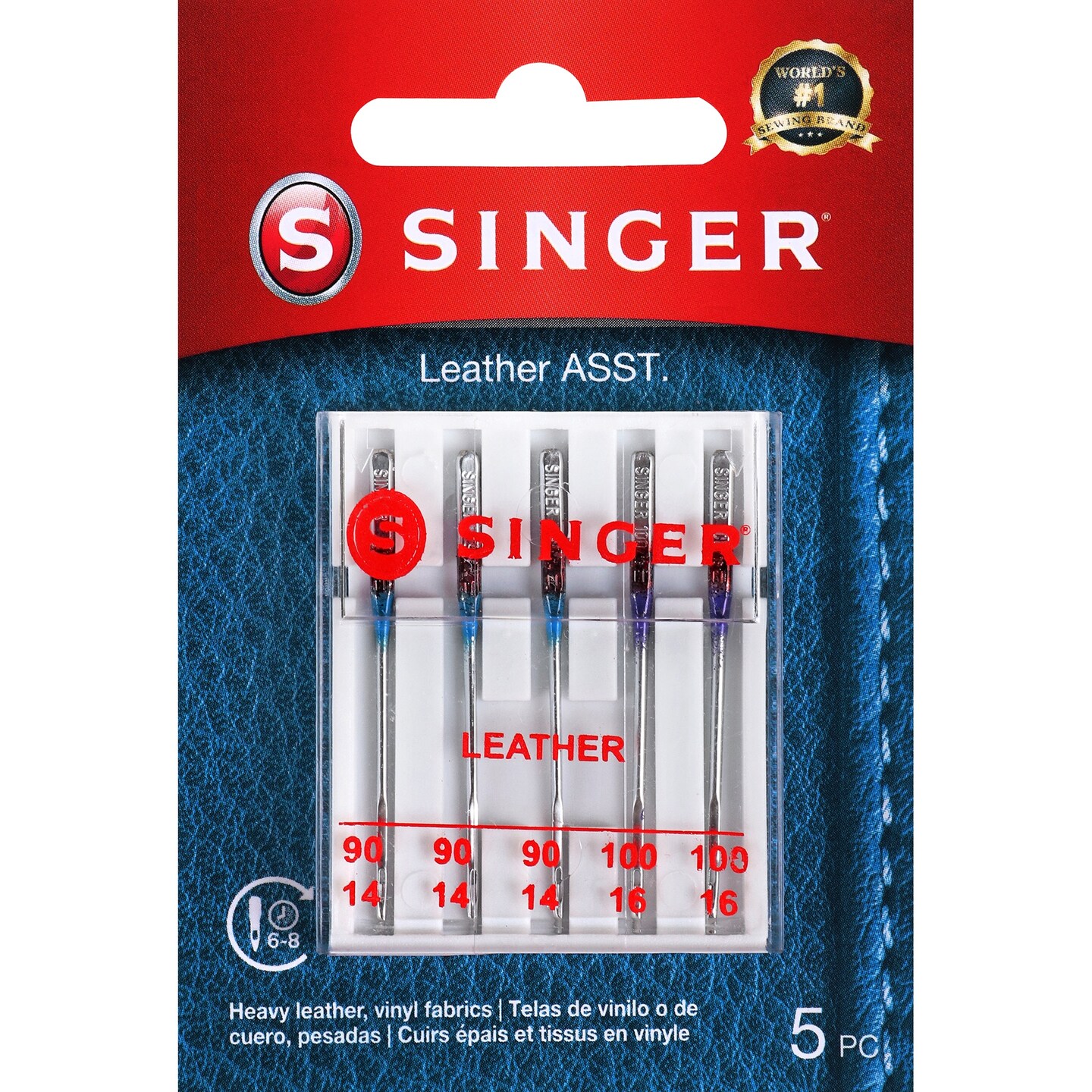 SINGER Leather Machine Needles 5/Pkg-Sizes 14/90 (3) & 16/100 (2)