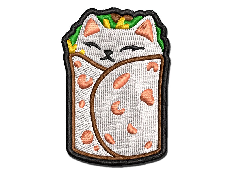 Purrito Cat Burrito Tortilla Wrap Multi-Color Embroidered Iron-On or Hook &#x26; Loop Patch Applique