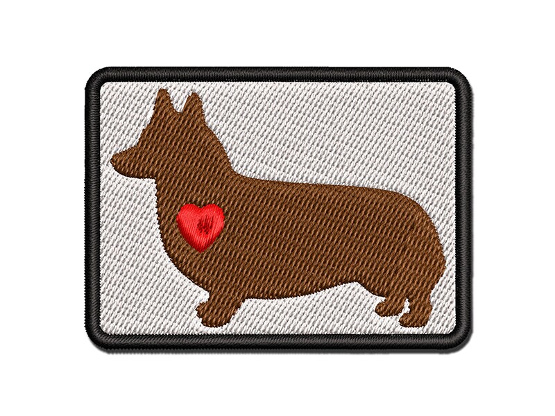 Pembroke Welsh Corgi Dog with Heart Multi-Color Embroidered Iron-On or Hook &#x26; Loop Patch Applique