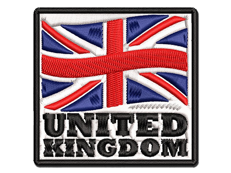 United Kingdom with Waving Flag Union Jack Cute Multi-Color Embroidered Iron-On or Hook &#x26; Loop Patch Applique