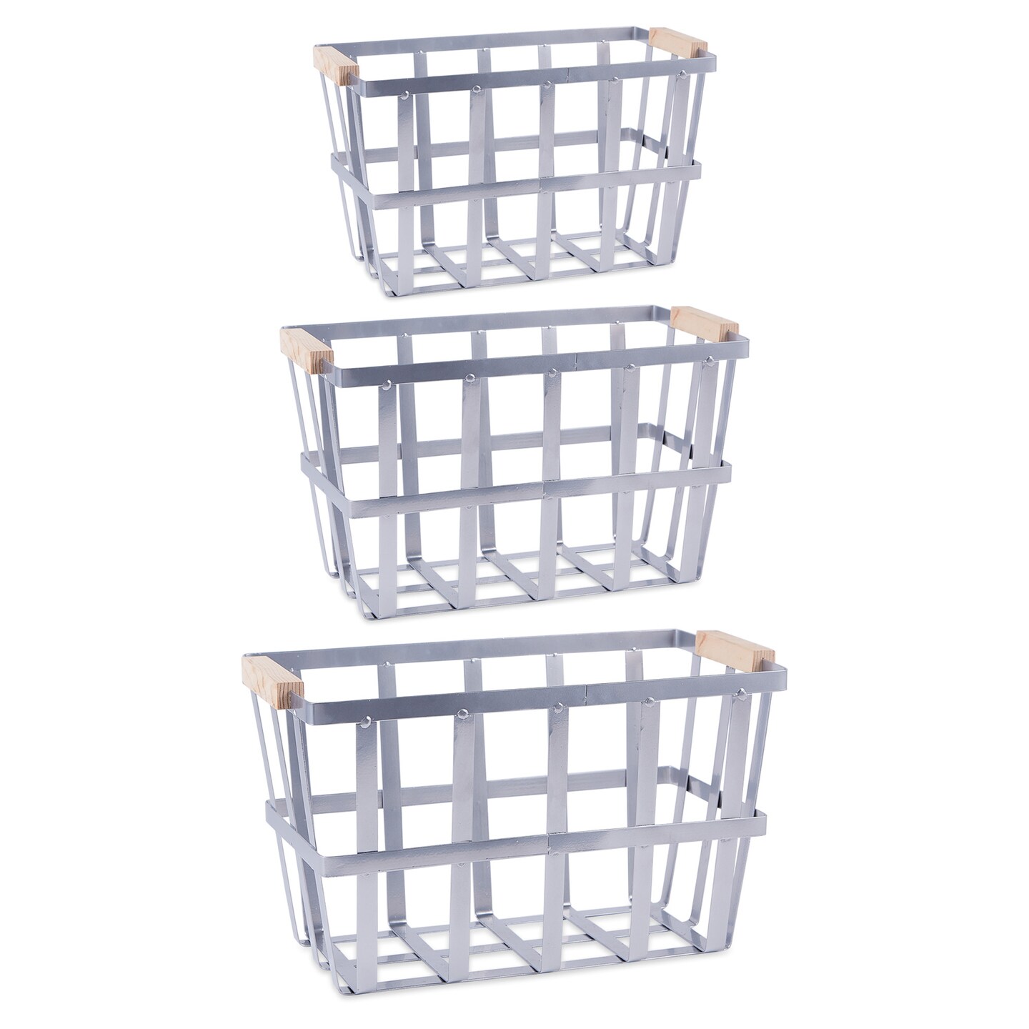 Contemporary Home Living Set of 3 Metallic Gray and Beige Home Essentials Assorted Galvanized Metal Urban Modern Baskets, 17.32"