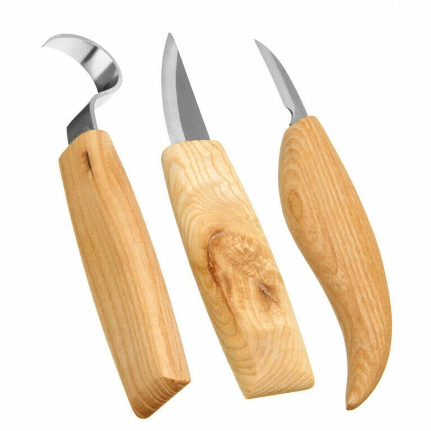 3-Piece Wood Carving Knife Cutter Whittling Hook Kit - DIY Craft Hand Tools Set