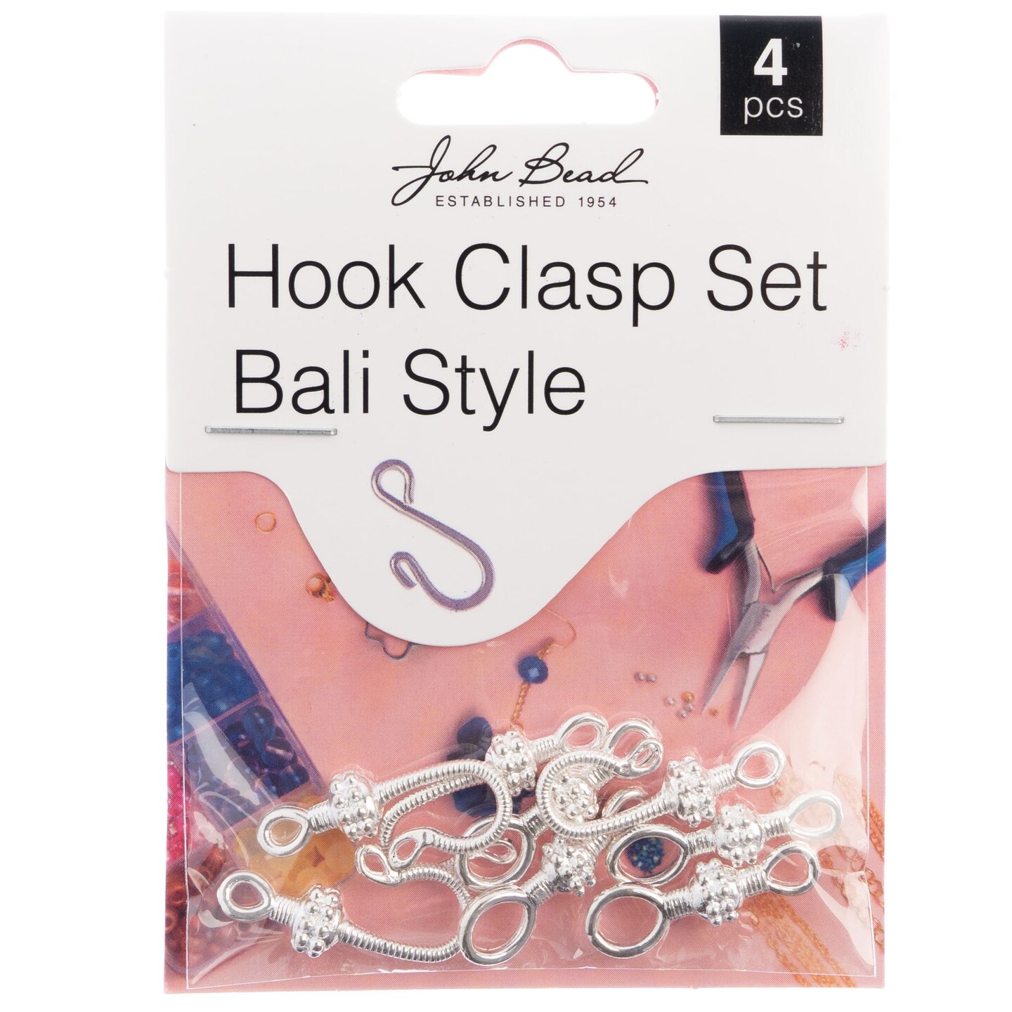 John Bead Bali Style Hook Clasp Set 25mm 4/Pkg-Silver
