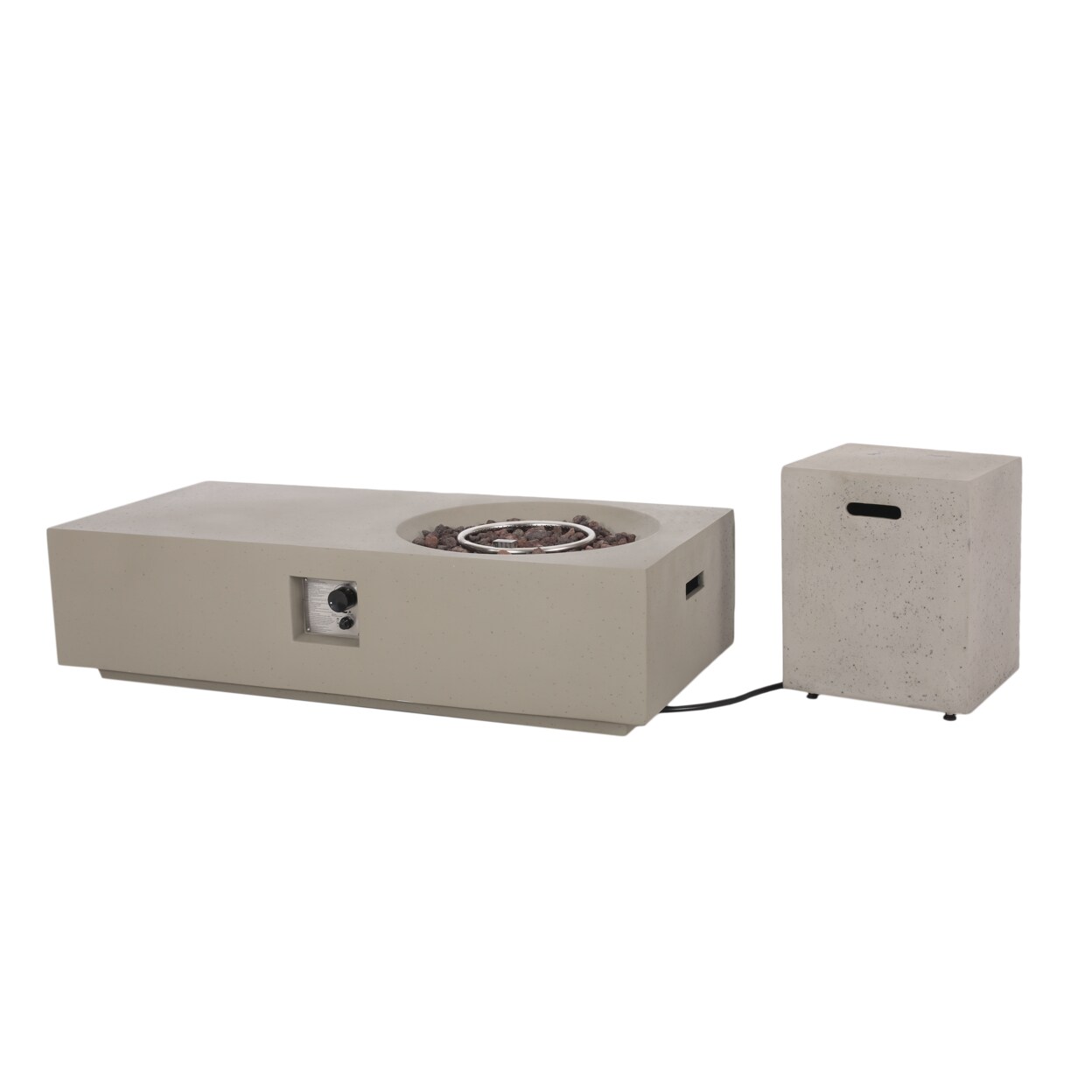 GDF Studio Fernhill Outdoor 50000 BTU Lightweight Concrete Rectangular Fire Pit Table with Tank Holder Light Gray