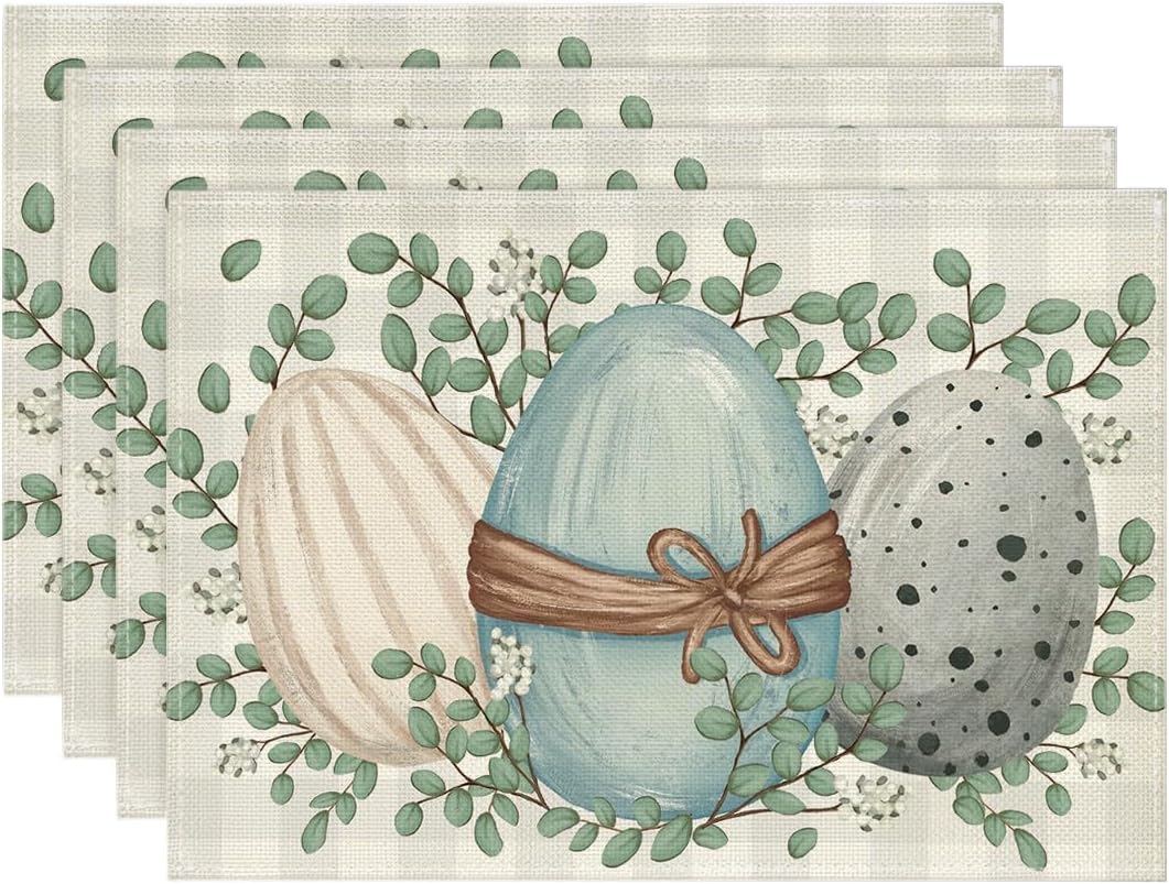 Set of 4 Easter Eucalyptus Egg Placemats: Spring Chic for Your Table