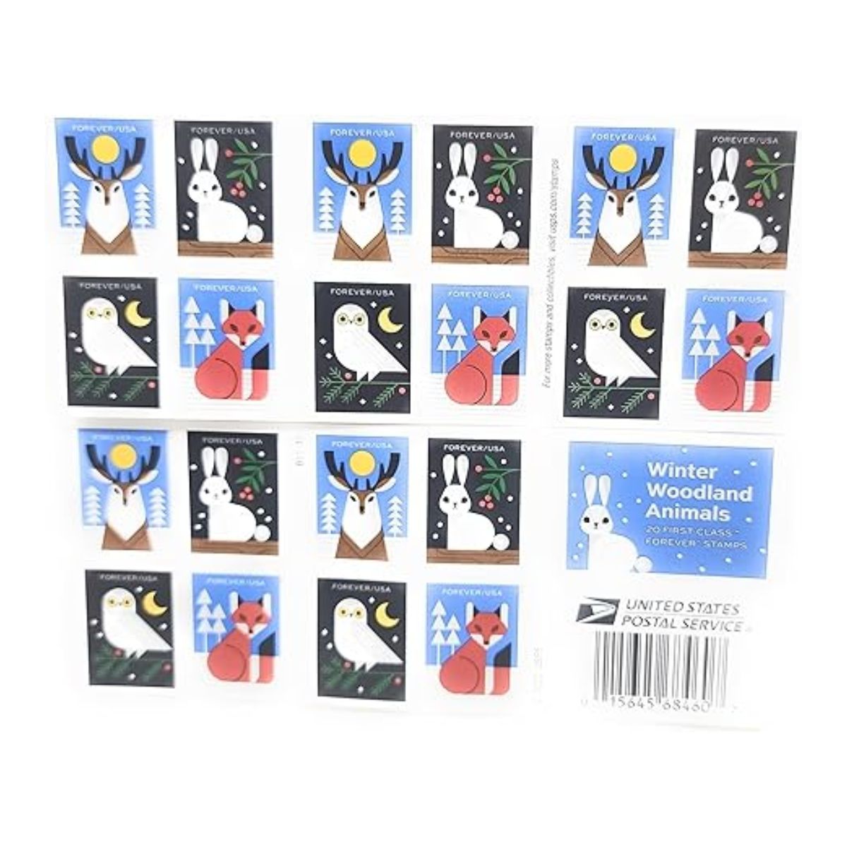 First -Class Winter Woodland Animals Postage Stamps Booklet of 20