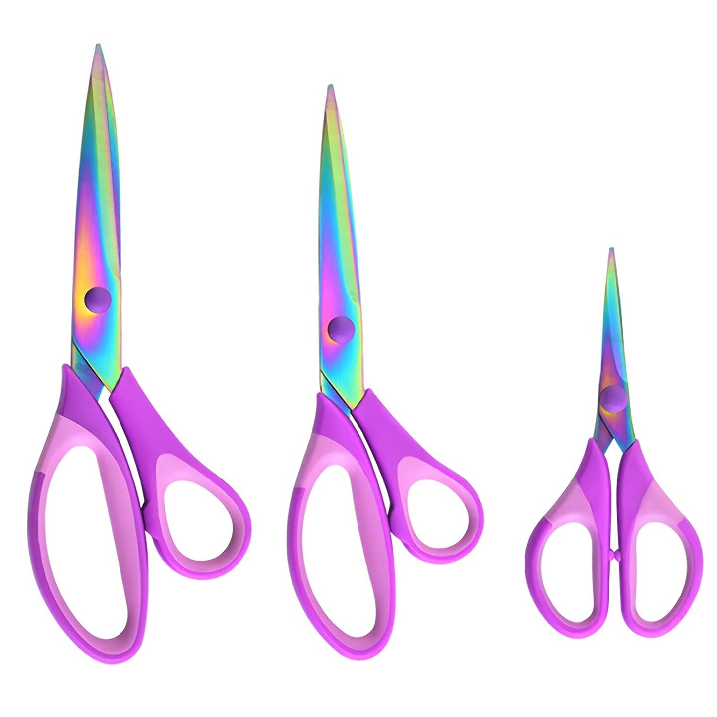 Craft Scissors Set of 3 Pack, All Purpose Sharp Titanium Blades Shears Rubber Soft Grip Handle, Multipurpose Fabric Scissors Tool Great for Adults, Office, Sewing, School and Home Supplies, Purple