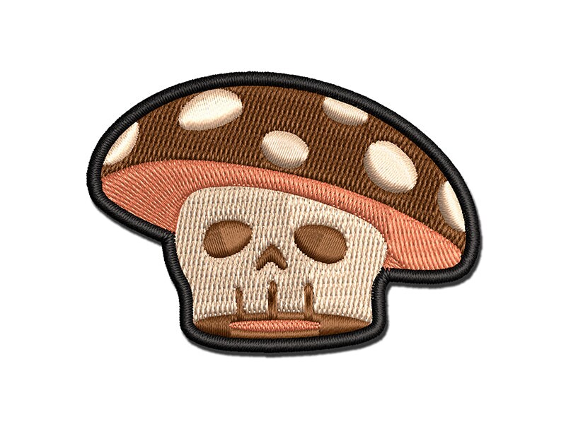 Poison Skull Mushroom Multi-Color Embroidered Iron-On or Hook &#x26; Loop Patch Applique
