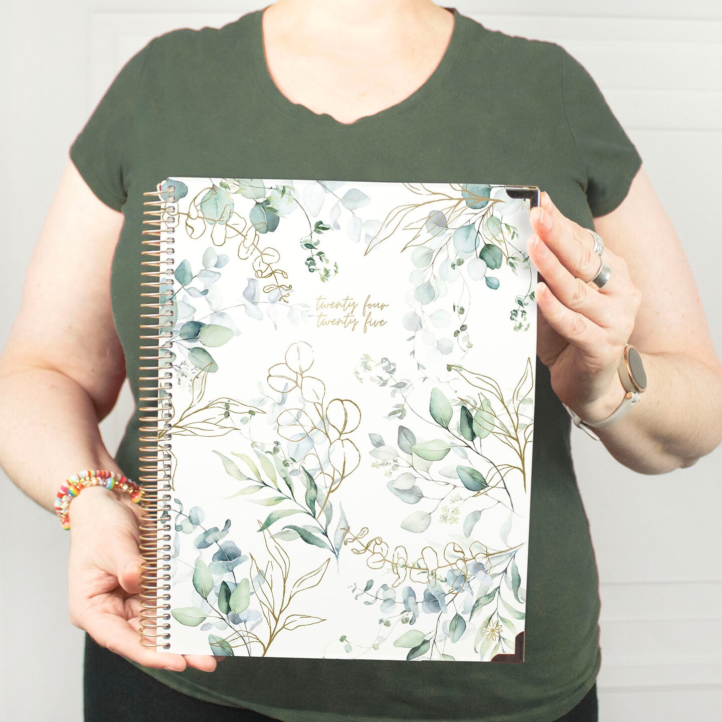 bloom daily planners 2024-25 Hard Cover Planner, 8.5&#x22; x 11&#x22;, Eucalyptus, White