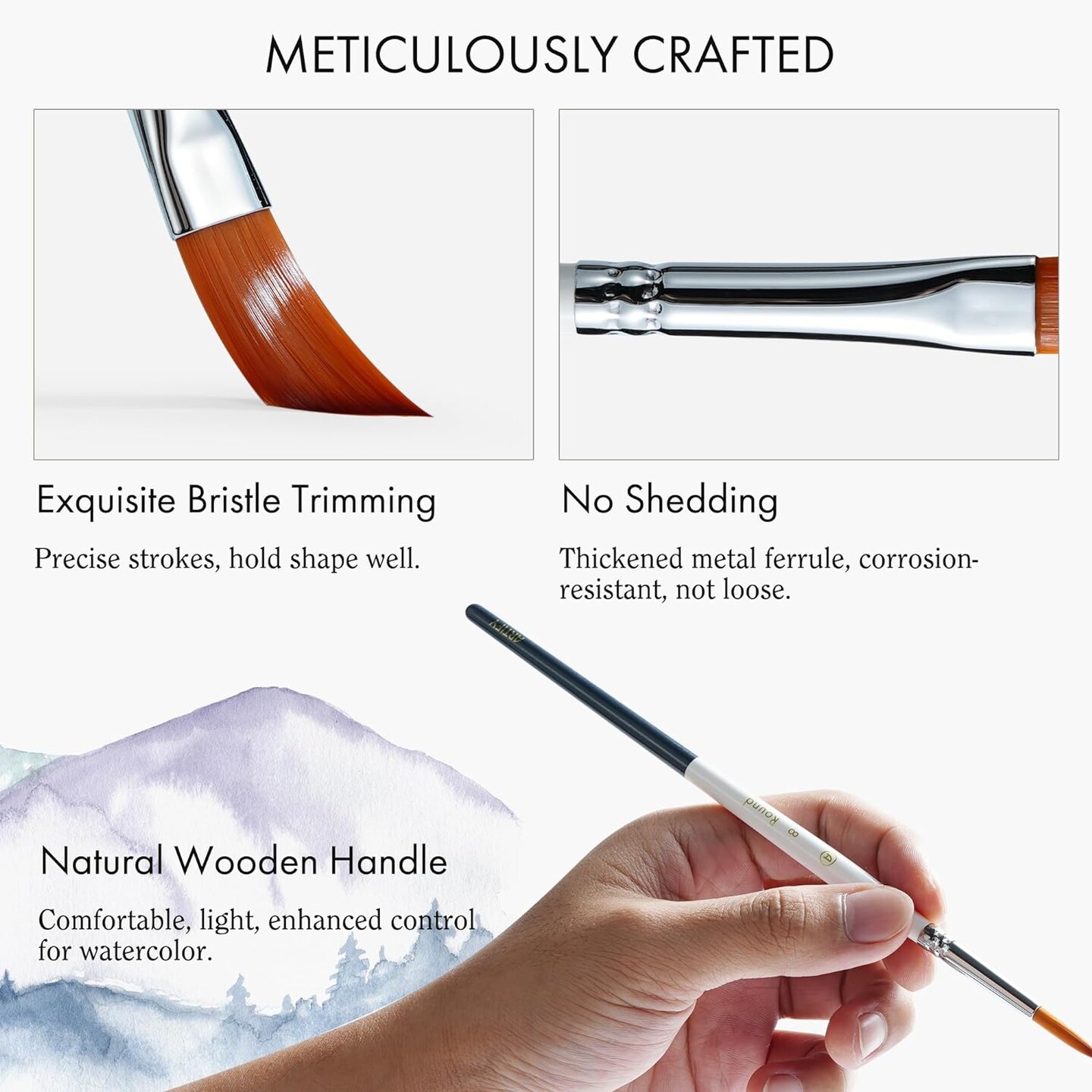 ARTIFY 9 PCS Floral Watercolor Brushes for Beginners &#x26; Pros | Artist Paint Brushes for Watercolor, Gouache &#x26; Acrylic | Round, Flat, Dagger, Cat&#x2019;s Tongue, Detail Bruhes &#x26; Squirrel Hair Quill Brush