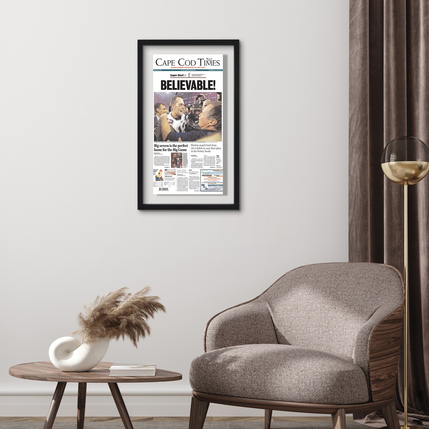 Americanflat 15x26 Floating Newspaper Frame - Ideal for Showcasing Newspaper Front Page - Easy Open Buttons for Loading Photos - Shatter Resistant Glass- Hanging Hardware - Black