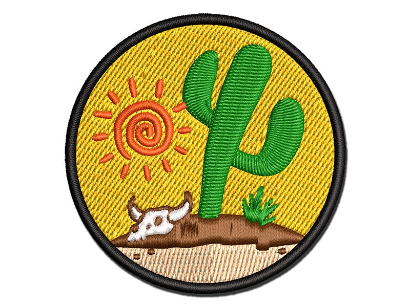 Saguaro Cactus Sonoran Desert Bull Skull Multi-Color Embroidered Iron-On or Hook &#x26; Loop Patch Applique